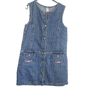 VTG Y2K‎ Carters girls denim button front dress with floral pockets Size 6